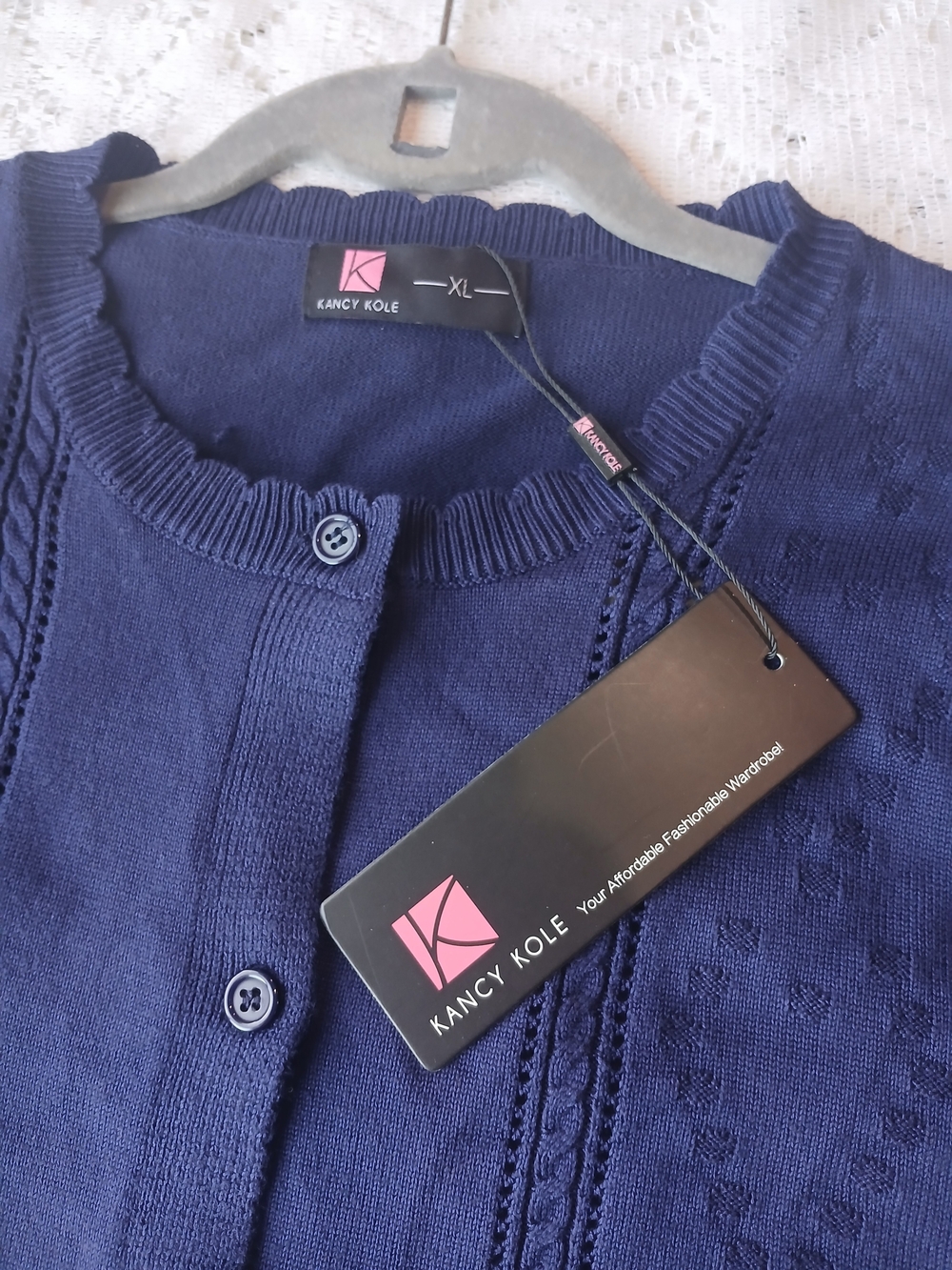 KANCY KOLE Navy Button-Front Knit Cardigan